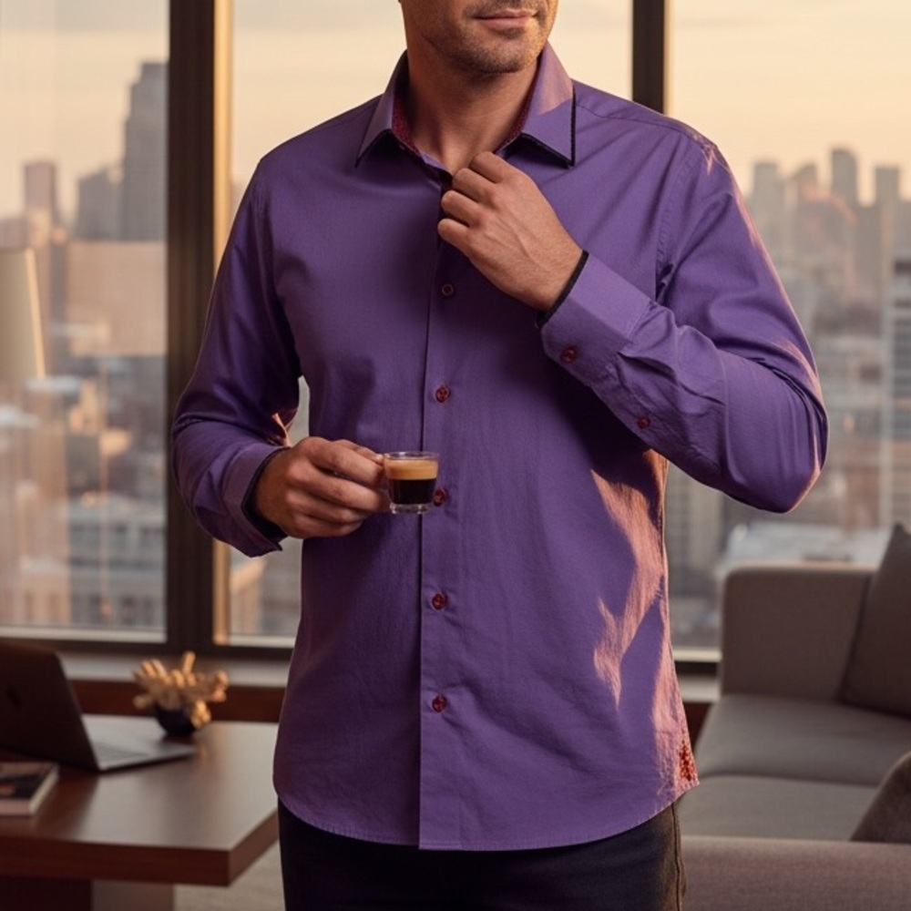 Coogi Luxe Purple Red Interior Details Button Down Shirt